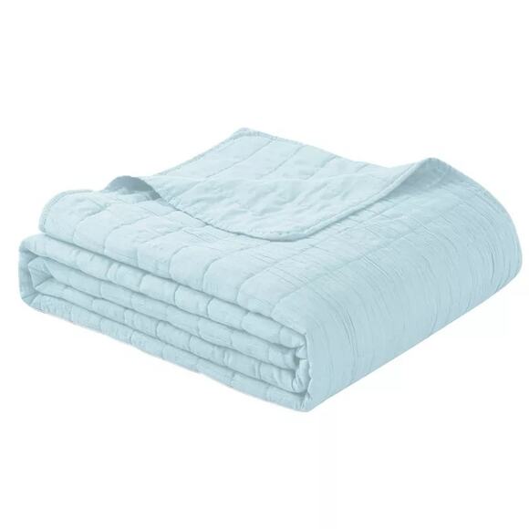 Swift Home Enzyme Washed Crinkle Quilted Bedspread Light Blue Full / Queen - Picture 3 of 8